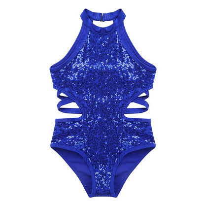 Kids Girls Gymnastics Leotards Child Sparkly Sequins Dancewear Sleeveless