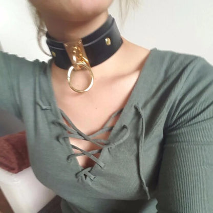 KMVEXO New Fashion Harajuku Handmade Choker Punk Leather Collar Necklace Silver Color Metal O-Round Torques Party Jewelry