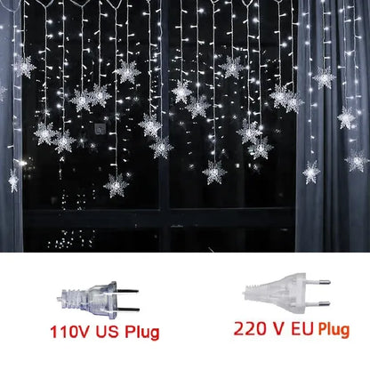 3.2M Christmas Snowflakes LED String Lights Flashing Fairy Curtain Lights Waterp