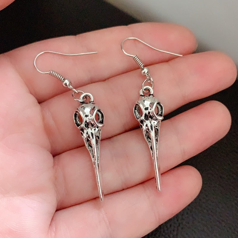 The New Bird Skull Earrings, Gothic Earrings, Pentagram, Crow Skull Earrings, Halloween