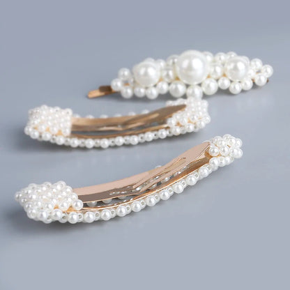 5Pcs/Set Pearl Hair Clip Snap Button Hair Pins for Women Sweet Pearl Hairpin Hair Clips Jewelry Lady Barrette Stick