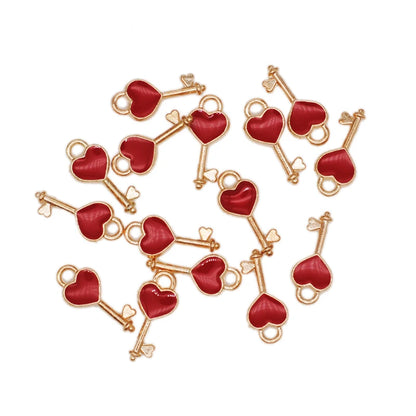 30pcs/Lot New Heart Shape Key Enamel Pendant Carousel Charms for DIY Bracelet Necklace