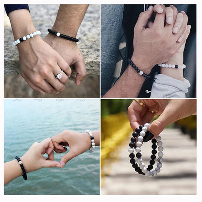 2Pcs/Set Couple Distance Beaded Bracelet Natural Stone Strand Bracelets Homme Charm Yoga Jewelry for Women Men Best Friend