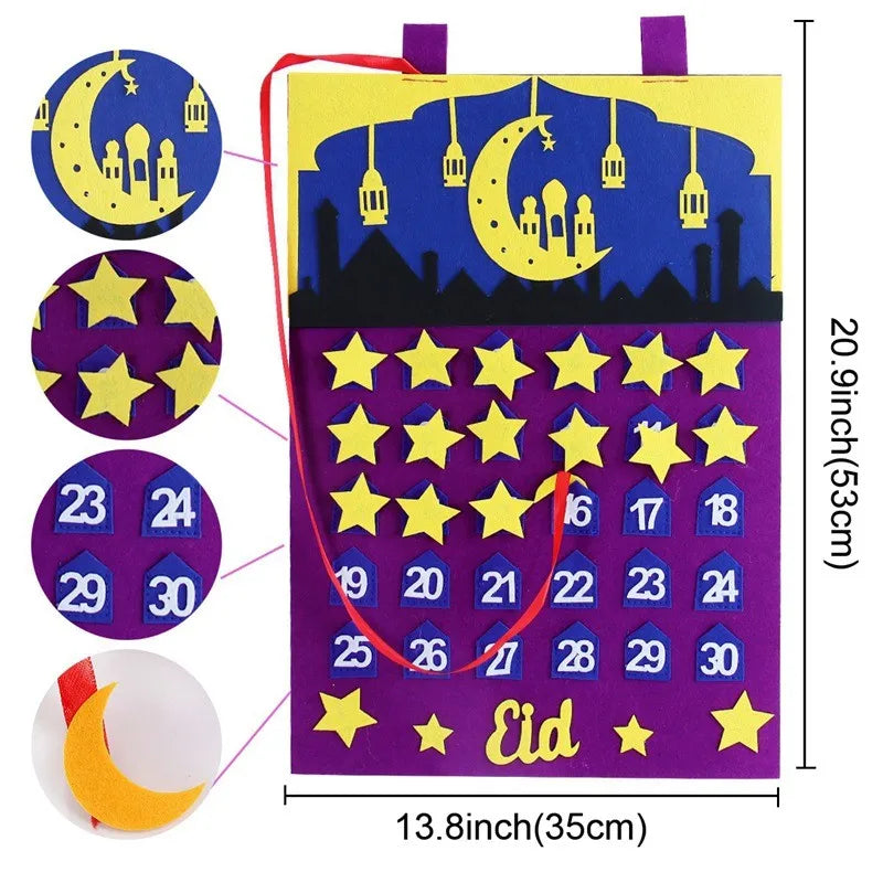 Ramadan Countdown Felt Calendar Eid Mubarak Decorations for Home Islamic Muslim Party Decor Ramadan Kareem Eid Al Adha Kid