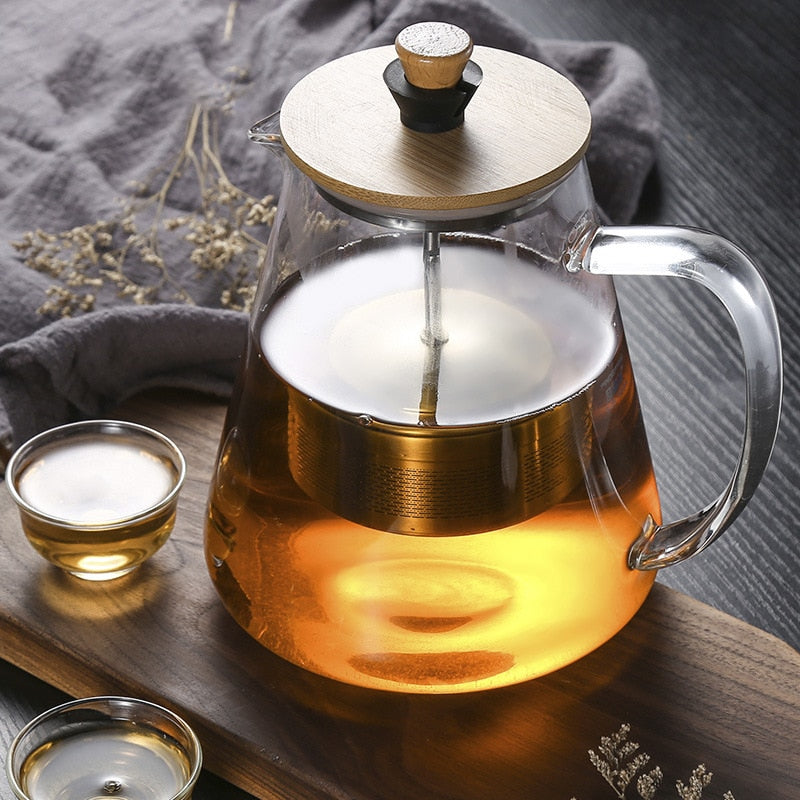 Stainless Steel Infuser Teapot Clear Borosilica Glass Filter Heat Resistant Coffee Puer Tea Pot Heated Container Boiling Kettle