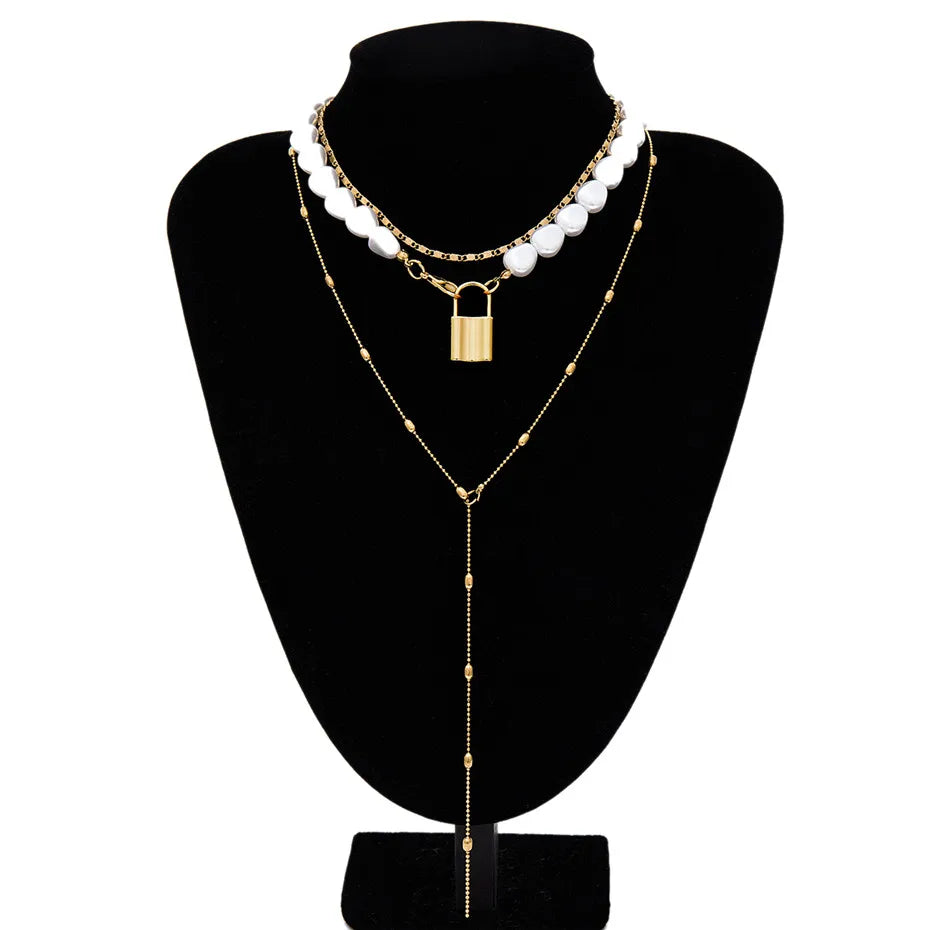 IngeSight.Z Punk Multi Layered Imitation Pearl Choker Necklace Collar Virgin Mary Coin Crystal Pendant Neck Women Jewelry