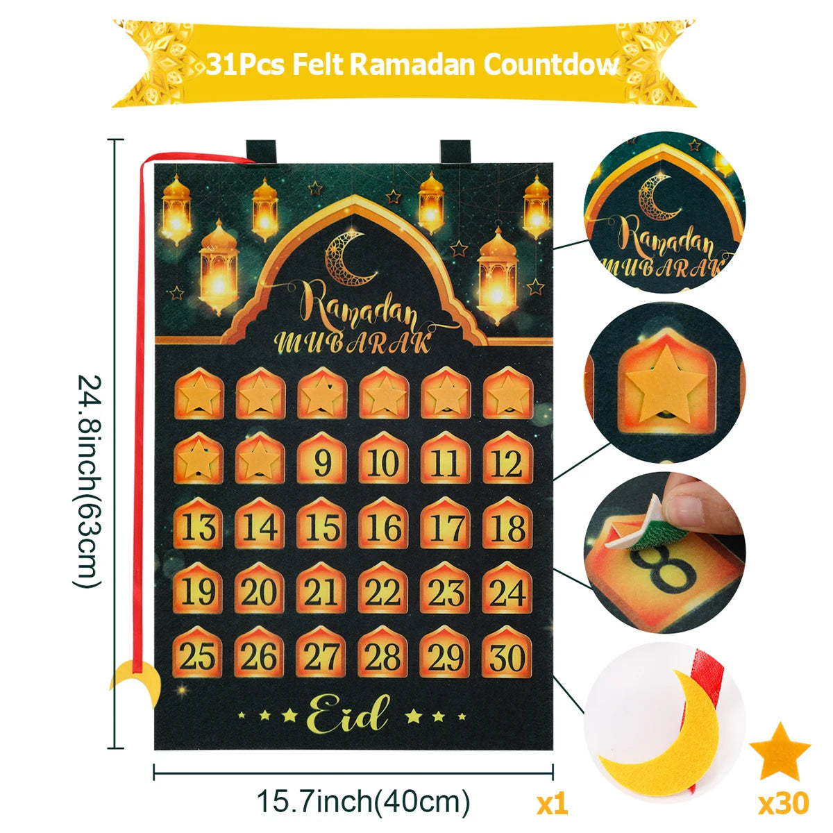 Ramadan Countdown Felt Calendar Eid Mubarak Decorations for Home Islamic Muslim Party Decor Ramadan Kareem Eid Al Adha Kid