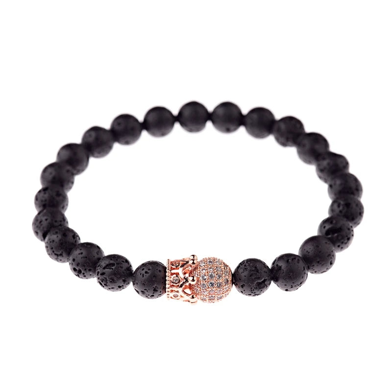 DOUVEI Round Black CZ Zircon Pave Lava Weaving Bracelet Men Beads Weaving Bracelet Homme Adjustable ABL005