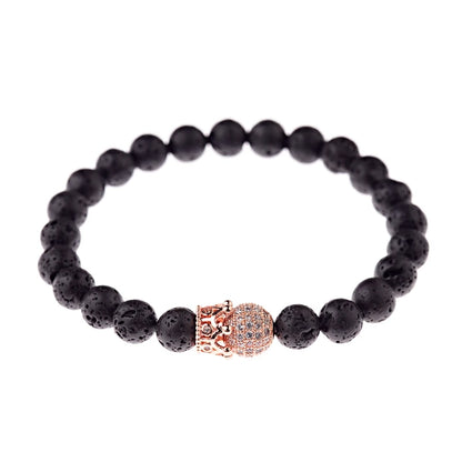 DOUVEI Round Black CZ Zircon Pave Lava Weaving Bracelet Men Beads Weaving Bracelet Homme Adjustable ABL005