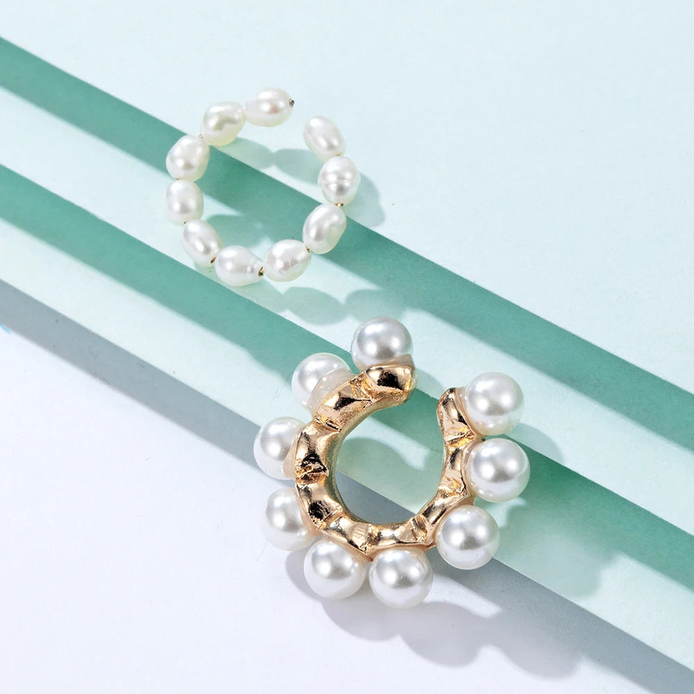 Women Pearl Ear Cuff Earring Bohemian Natural Freshwater Circle Small Clip on Earring  No Piercing Fake Cartilage Earring