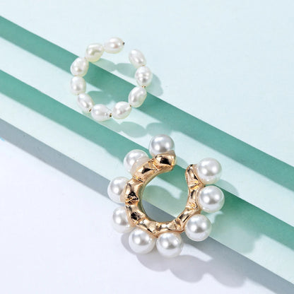 Women Pearl Ear Cuff Earring Bohemian Natural Freshwater Circle Small Clip on Earring  No Piercing Fake Cartilage Earring