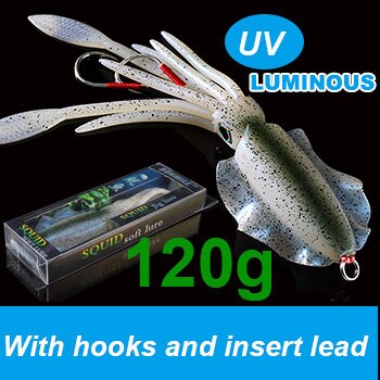 SUNMILE Fishing Soft Squid Lure 20g/60g/80g/100g/120g/150g Luminous/Uv Squid Jig Fishing Lures for Sea Fishing Wobbler Bait
