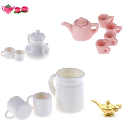 1:12 Tableware Teapot Coffee Cup Saucer Tray Plate Tea Set Pot Kitchen Decor Dollhouse Miniature Christmas Doll Accessories