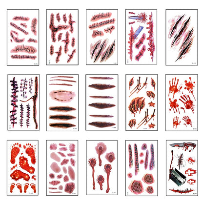 6pcs Halloween Bloody Wound Tattoo Stickers Trick Scary Waterproof Temporary Tattoo DIY Fake Tattoo Halloween Party Decoration