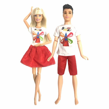 NK Mix  2 Pcs /Set Daily Wear Casual Couple Doll Dress  for Barbie Doll Accessories  Boy Girl Clothes Toy for Ken Doll 2GK JJ