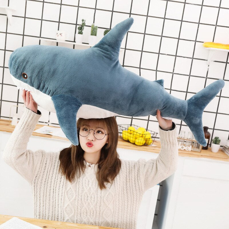 1pc 80/100cm Big Size Shark Plush Toy Soft Stuffed Speelgoed Animal Reading Pillow for Birthday for Children