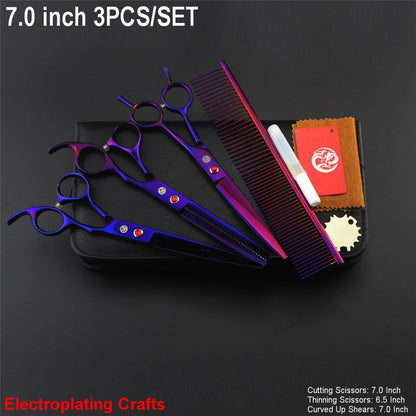 Brand Pet Grooming Scissors Set 7 8 Inch Professional Japan 440C Dog Shears Hair Cutting Thinning Curved Scissors With Comb Bag