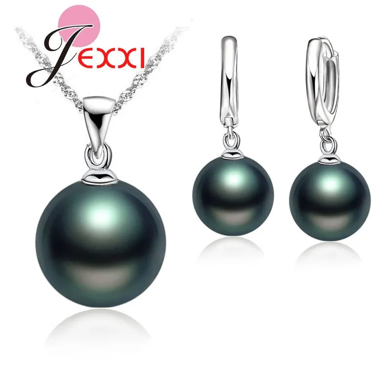 Delicate Pearl 925 Sterling Silver  Jewelry Sets Drop Earrings Necklace Pendant Jewelry Women Wedding Appointment Party