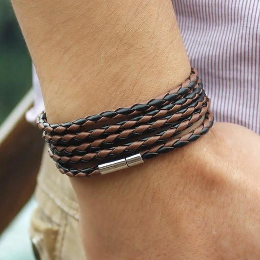 TYO Fashion 5 Layer Leather Bracelets & Charm Bangle Handmade Round Rope Turn Buckle Bracelet for Women Men Low Price