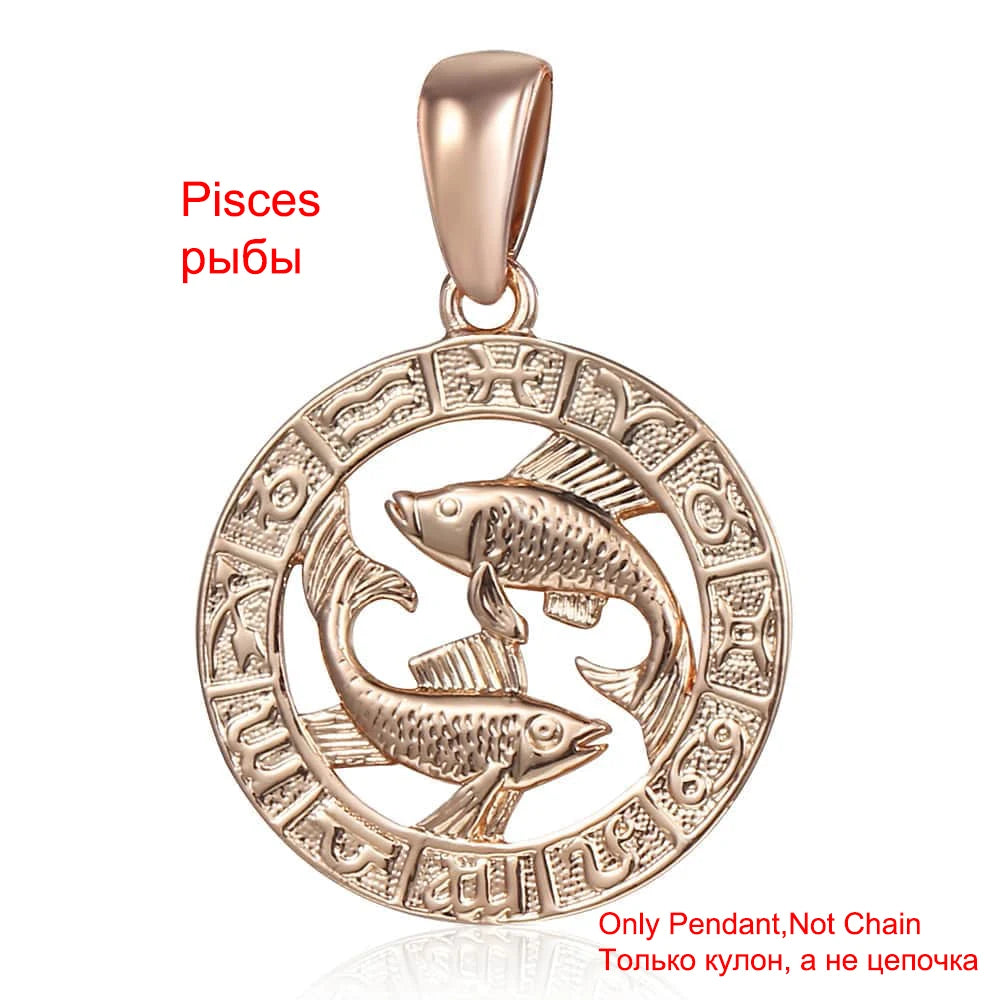 Davieslee Pendant Necklace for Women 12 Zodiac Sign Constellation Yellow Rose Gold Color Womens Necklaces Round Shaped LGPM16