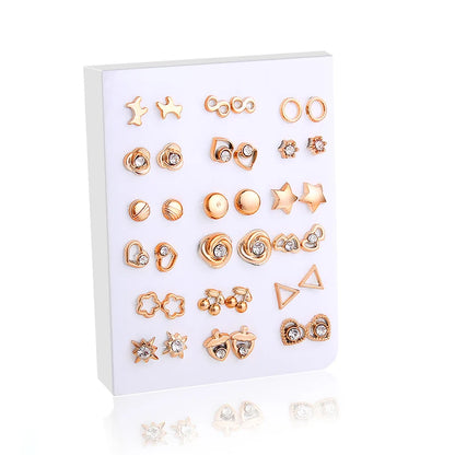 36Pairs/18pairs Earrings Mixed Styles Rhinestone Sun Flower Geometric Animal Plastic Stud Earrings Set for Women Girls Jewelry