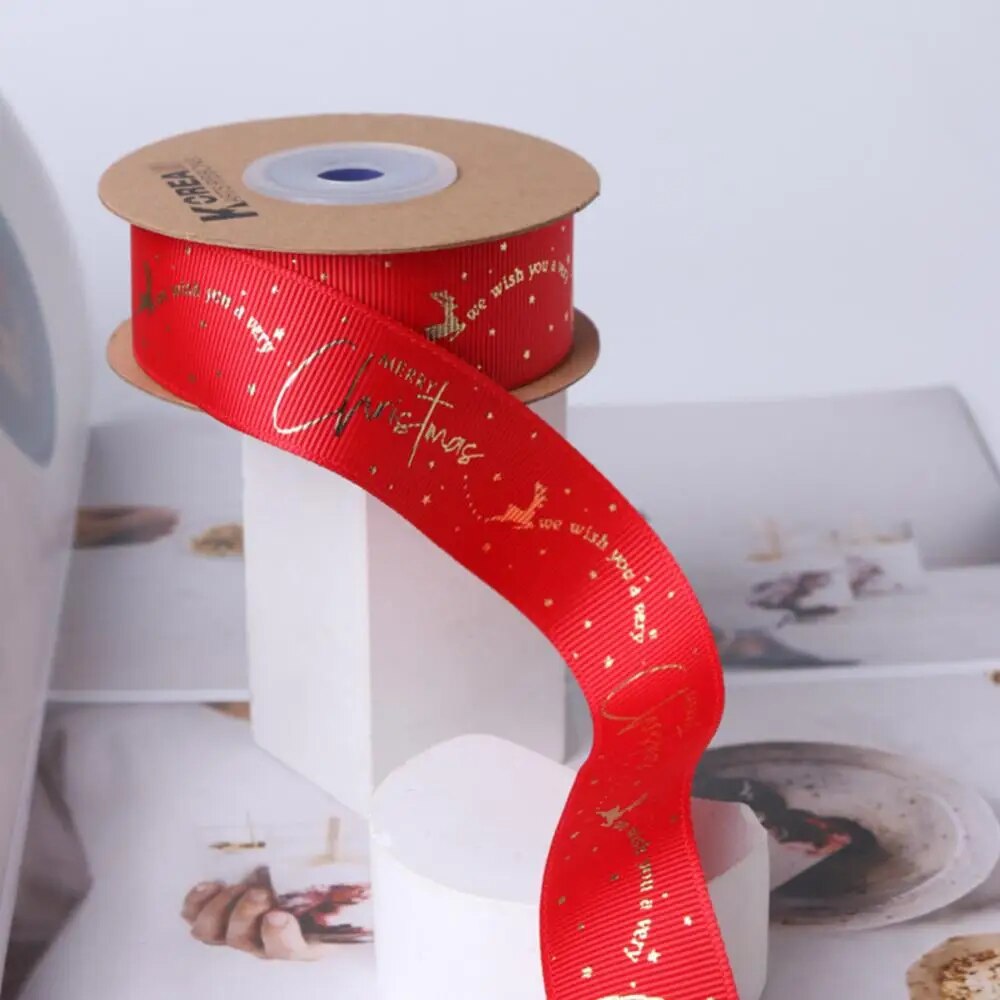 10Yards Christmas Decoration Ribbon DIY Handmade Printed  Polyester Party Christmas Wedding Party Packing Gilding Ribbon