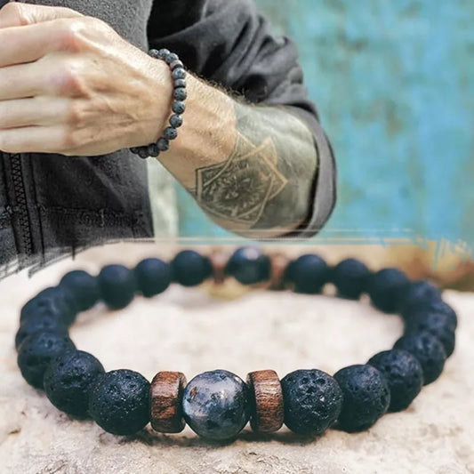 Men Bracelet Natural Moonstone Bead Tibetan Buddha Bracelet Chakra Lava Stone Diffuser Bracelets Men Jewelry