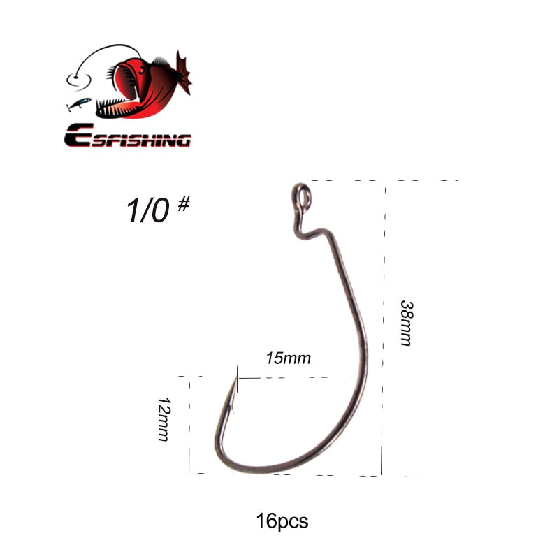 KESFISHING Fishing Hook High Carbon Steel Wide Crank Offset Fishhook for Soft Worm Lure 1/0- 9/0 Bass Barb Wobbler