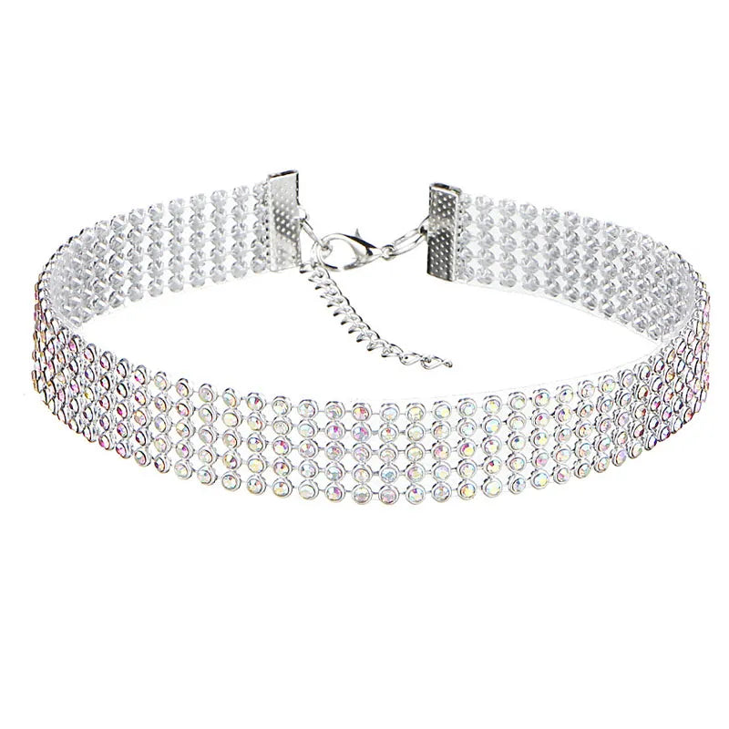 SUMENG 2024 European Style Women Bundle Neck Element Necklace Jewelry Punk Hip Hop Choker Inlay Rhinestone Collar