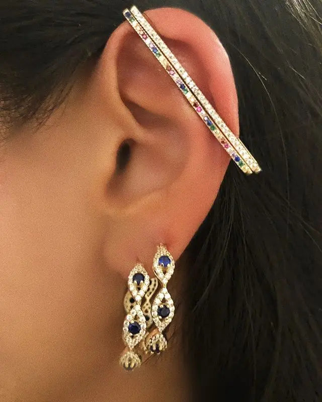 Fashion Women Jewelry 1 Piece Ear Cuff No Piercing Ear Clip White Rainbow Cz Rectangle Cuff Earring