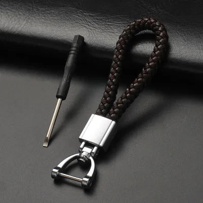 High-Grade Keychain for Men Women Rotatable Key Chain Luxury Hand Woven Leather Horseshoe Buckle Car Key Ring Holder Accessories