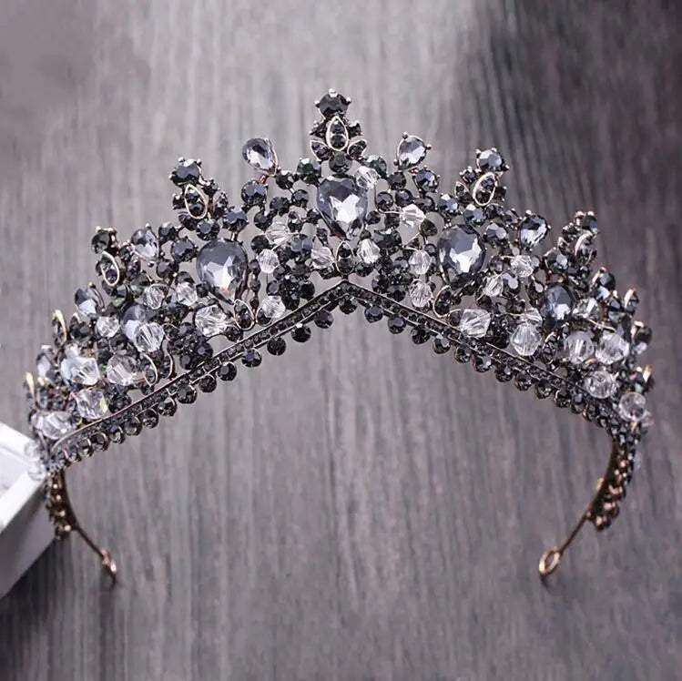 KMVEXO European Green Crystal Tiaras Vintage Black Rhinestone Pageant Crown Baroque Bridal Wedding Hair Jewelry Accessories