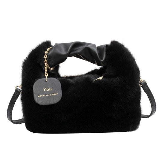 Women Faux Fur Handbags Zipper Small Lady Shoulder Crossbody Bag Casual Tote Half-Moon Hobos Winder