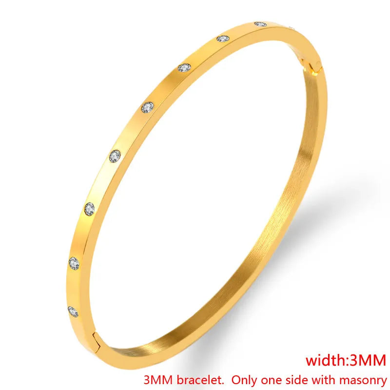 FYSARA Luxury Brand Crystals Love Bangles Cubic Zirconia Bracelets Couple Luxuxy Jewelry Stainless Steel Bangles for Women