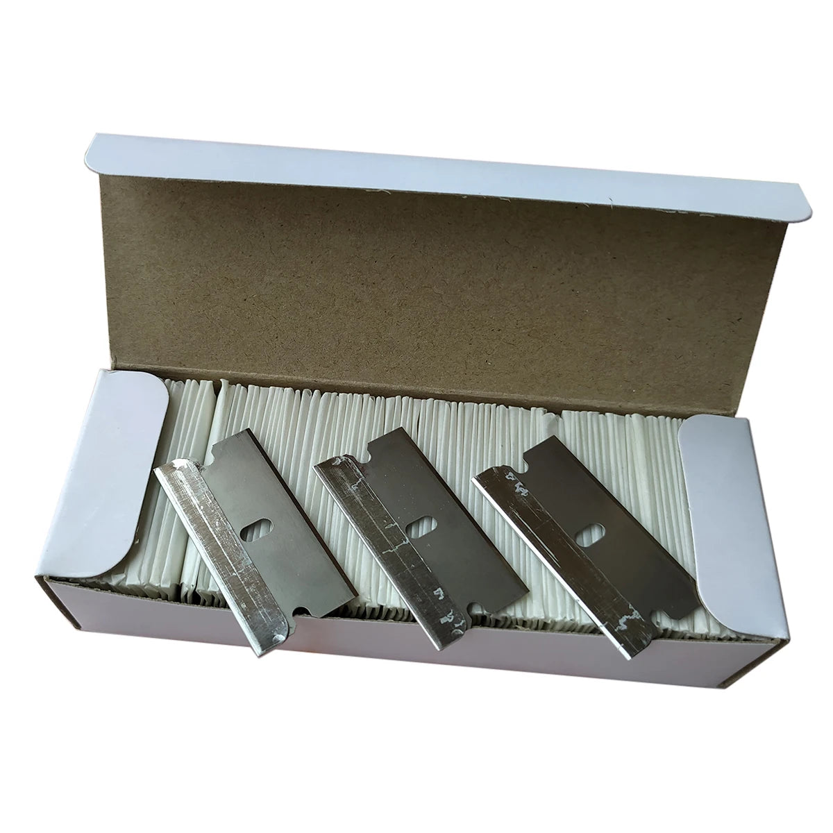 CNGZSY 100PCS Carbon Steel Razor 1.5" Single Edged Plastic Blade Tip for Automotive Glue Scraper Ceramic Oven Glass Clean Shovel
