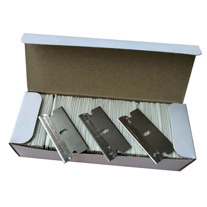 CNGZSY 100PCS Carbon Steel Razor 1.5" Single Edged Plastic Blade Tip for Automotive Glue Scraper Ceramic Oven Glass Clean Shovel