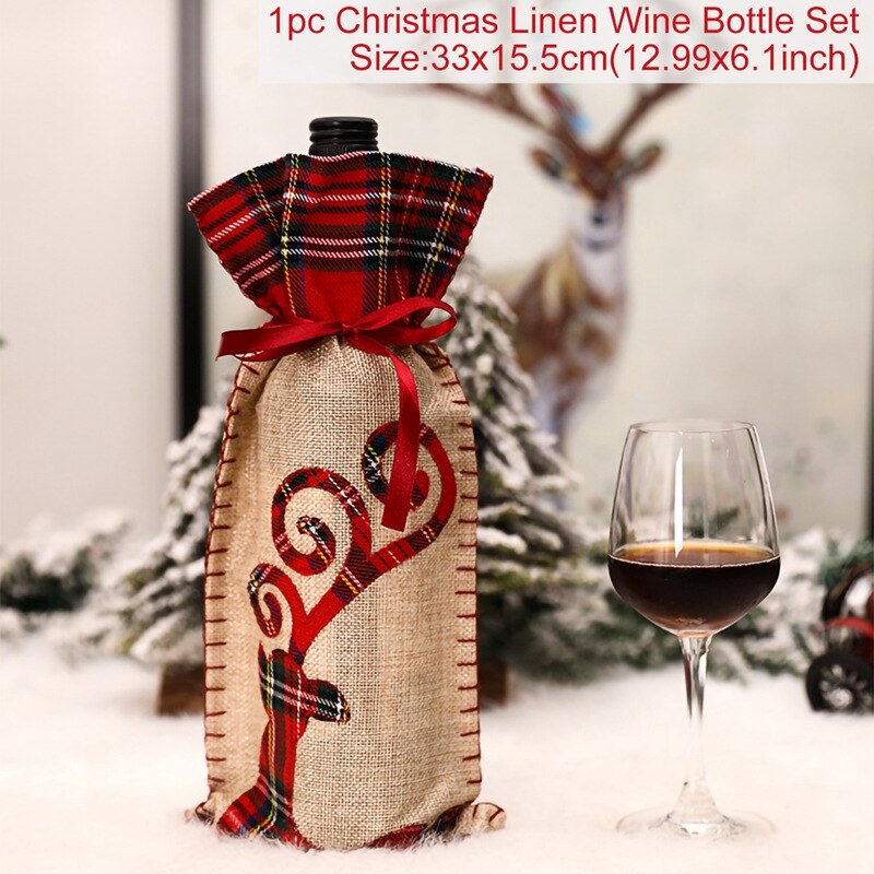 Christmas Wine Bottle Cover Merry Christmas Decor for Home 2023 Navidad Noel Christmas Ornaments Xmas Happy New Year 2024