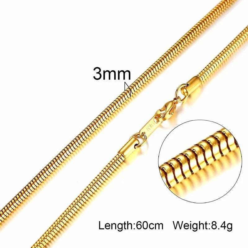 3-6mm Men Necklace Snake Chain Miami Cuba Link With Round Box and Wheat Chains Stainless Steel Choker Jewelry 24-27in