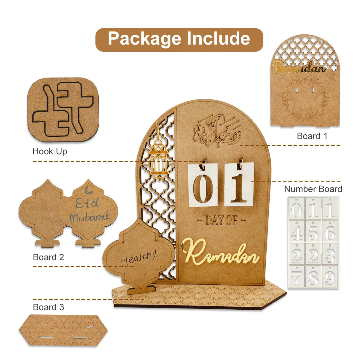 Ramadan Countdown Calendar Eid Mubarak Wooden Ornament 2024 Ramadan Decoration for Home Islam Muslim Party Decor Ramadan Kareem