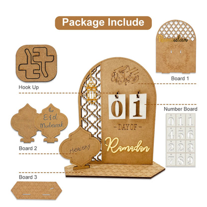 Ramadan Countdown Calendar Eid Mubarak Wooden Ornament 2024 Ramadan Decoration for Home Islam Muslim Party Decor Ramadan Kareem