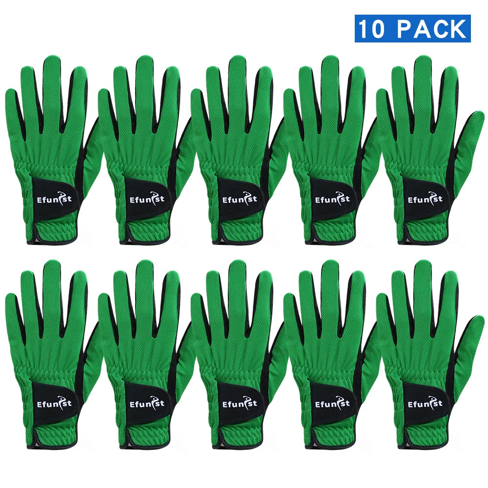 10 Pcs Efunist Golf Glove Men Left Hand Breathable Green 3D Performance Mesh Non-Slip Micro Fiber Golf Gloves