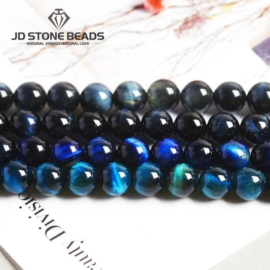 Natural Dark Blue Tiger Eye Stone Beads Round Loose Spacer Beads for Jewelry Making DIY Charm Bracelet Necklace Accessories