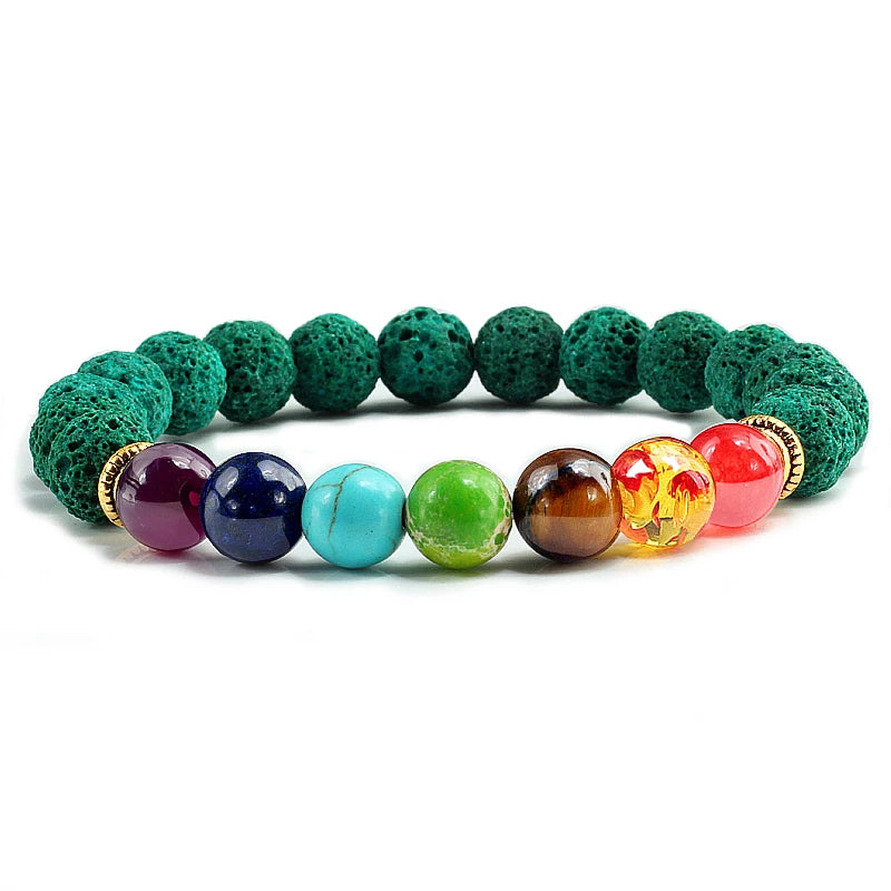 Natural Stone Tiger Eye 7 Chakra Bracelets & Bangles Yoga Balance Beads Buddha Prayer Elastic Bracelet Men Pulseira Masculina