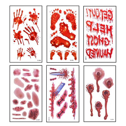 6pcs Halloween Bloody Wound Tattoo Stickers Trick Scary Waterproof Temporary Tattoo DIY Fake Tattoo Halloween Party Decoration