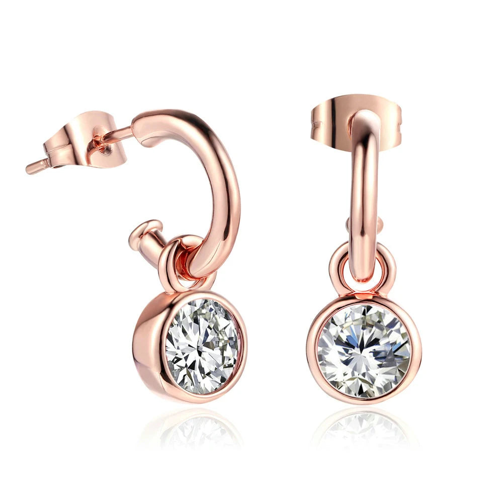 ZHOUYANG Stud Earrings for Women Classic Six Claw Clear AAA+Cubic Zirconia Rose Gold Color Fashion Jewelry for Girls KAE094
