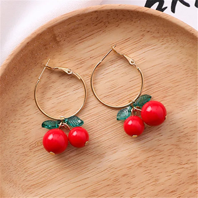 Korean Sweet Youth Girl Student Fruit Cherry Earrings Fresh Simple Cute Women Earrings Ear Clips Banquet Accessories