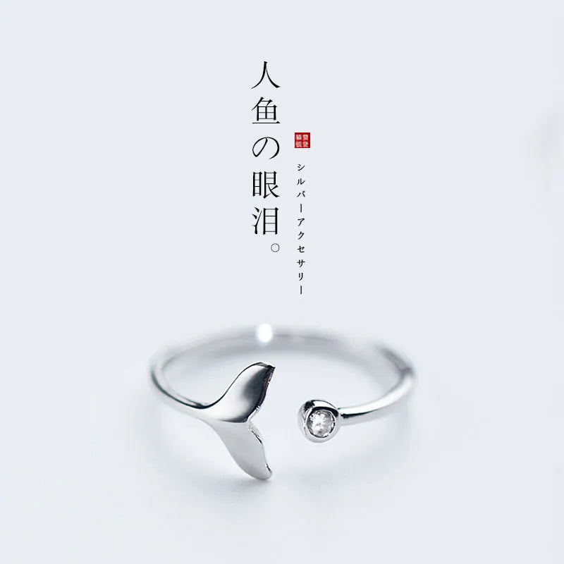Whale Tail Silver Plated Ring Women Mermaid Tail Rings for Girls Silver Color Mermaid Tear Jewelry Femme