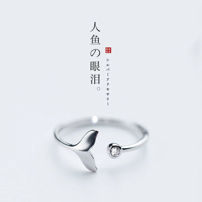 Whale Tail Silver Plated Ring Women Mermaid Tail Rings for Girls Silver Color Mermaid Tear Jewelry Femme