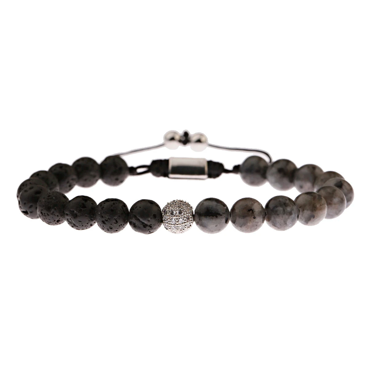 DOUVEI Round Black CZ Zircon Pave Lava Weaving Bracelet Men Beads Weaving Bracelet Homme Adjustable ABL005