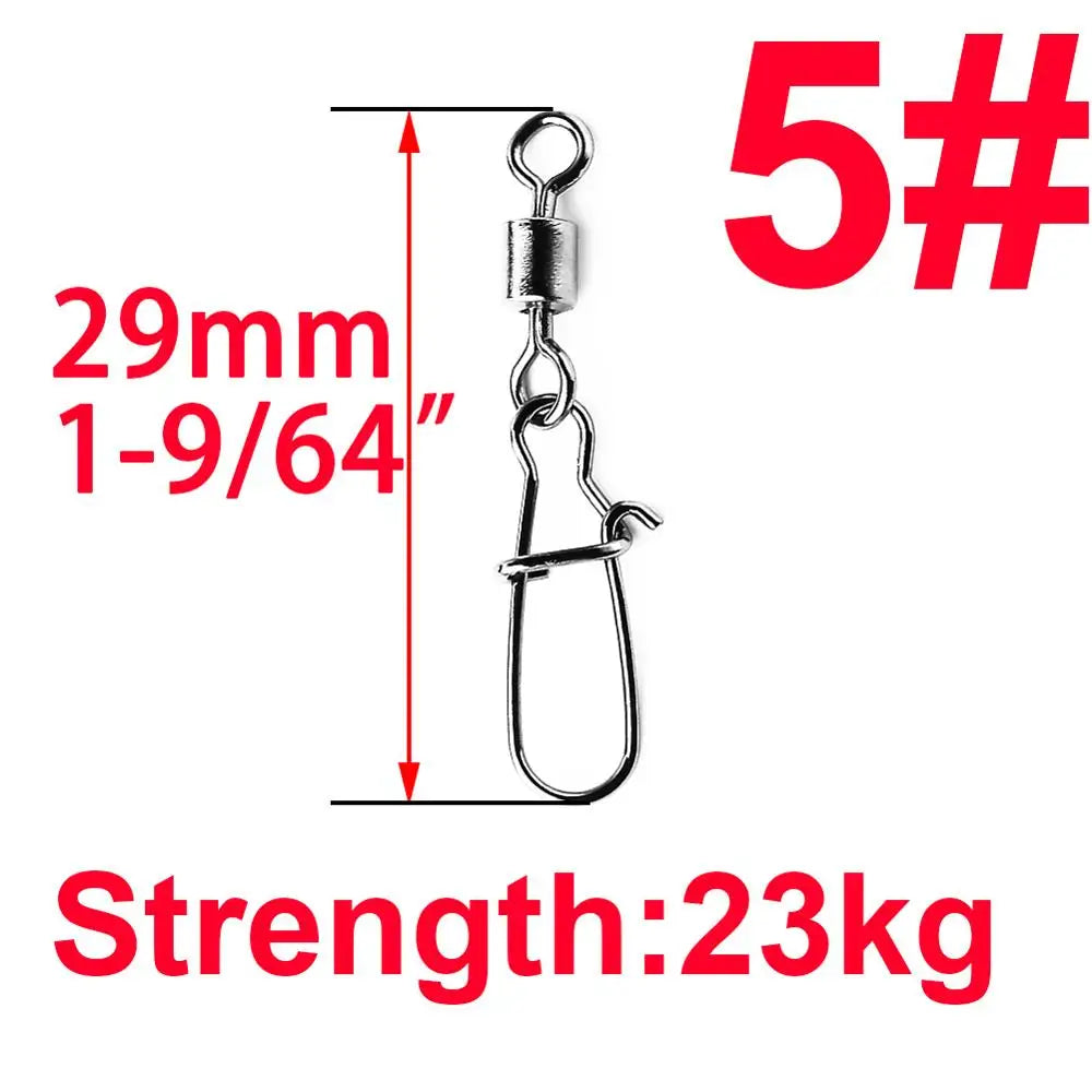 50pcs/1box 2# to 14# Fishing Connector Rolling Swivel Fish Pin Bearing Stainless Steel Snap Hook Lure Tackle Goods for Fishing